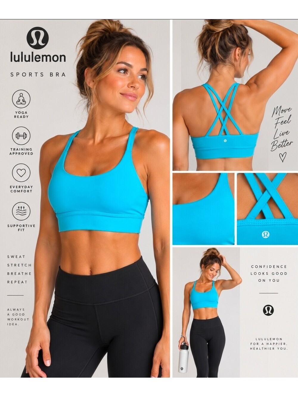 Lululemon Women’s Longline Sports Bra Blue Strappy Cross Back Size 6 Estimated